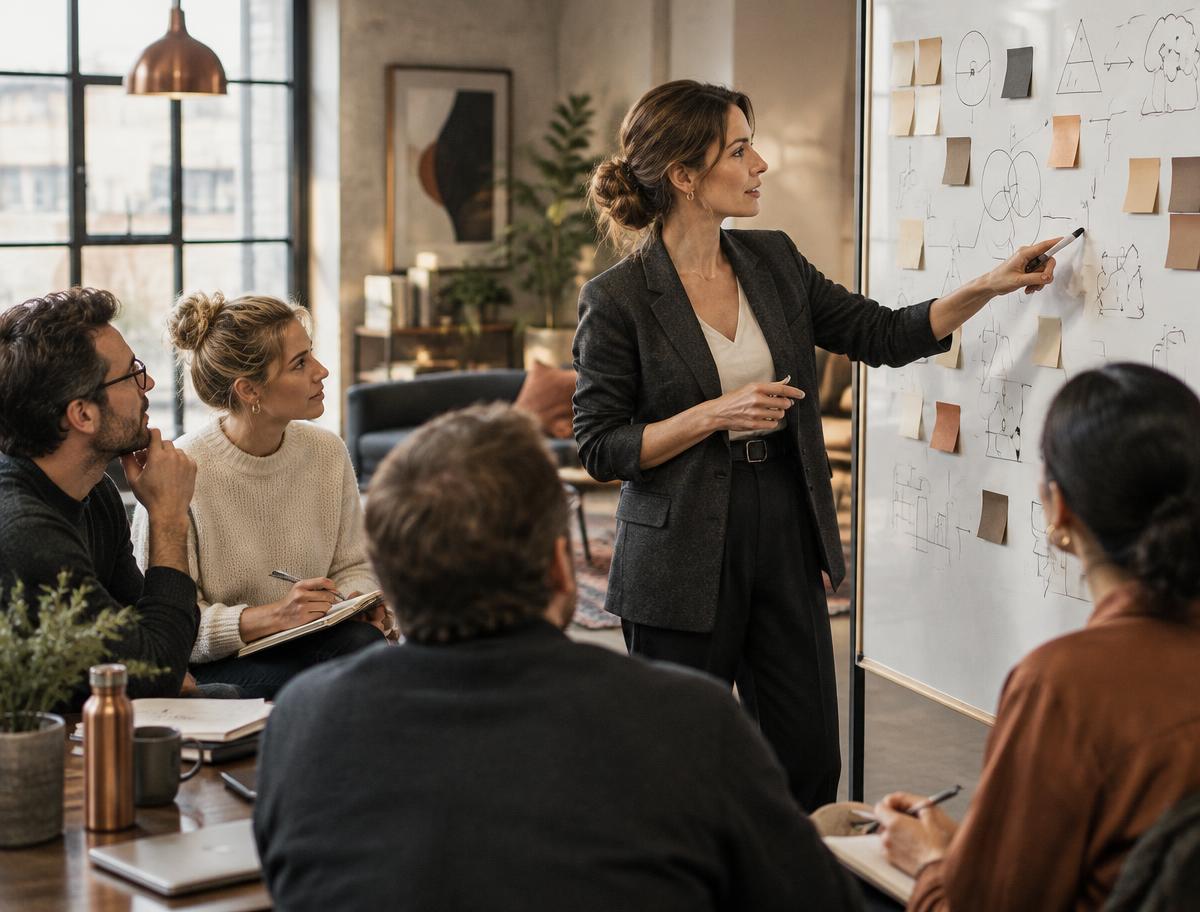 Facilitatorin leitet eine Design-Thinking-Arbeitssession